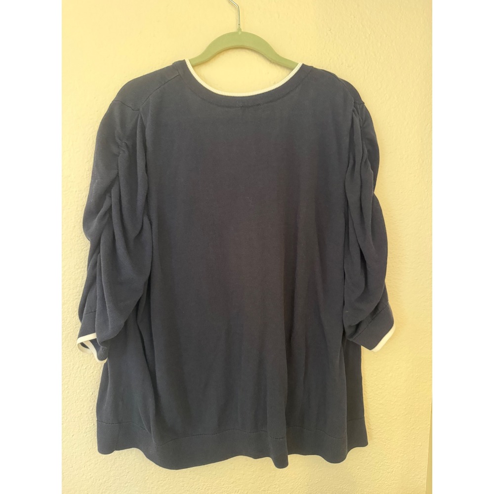 J. Jill Navy Blue V-Neck Cotton Rayon Puffed Sleeve Sweater 3X Plus Size - Picture 11 of 11